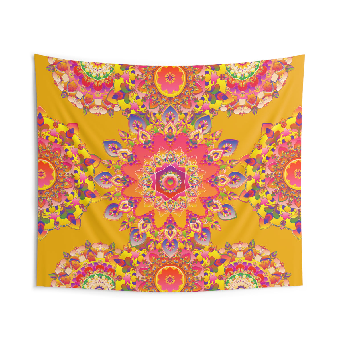Boho Mandala Wall Tapestry – Vibrant Yellow Floral Meditation Decor