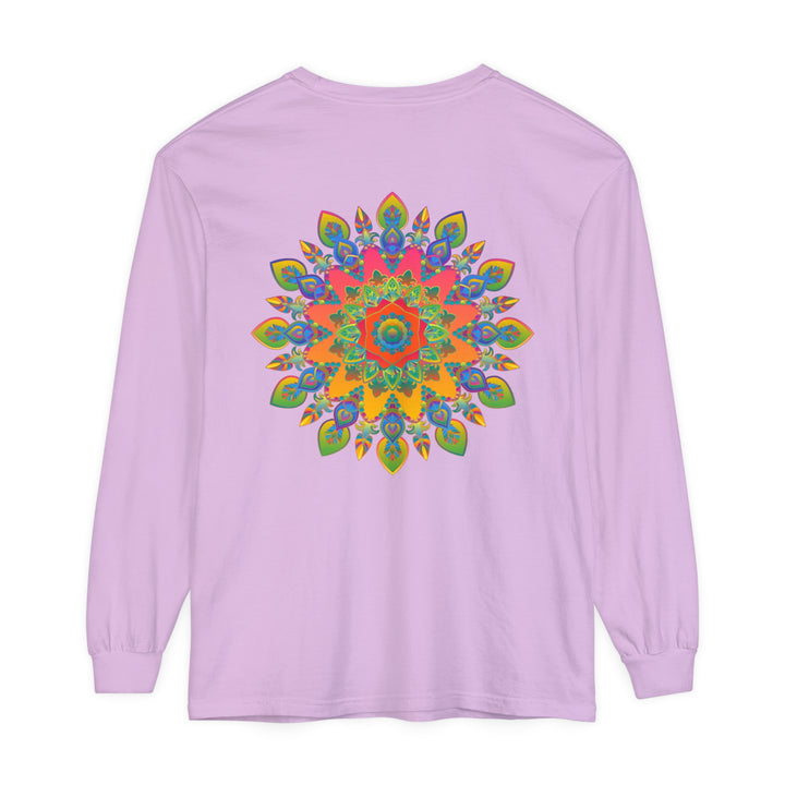 Vibrant mandala unisex long sleeve t-shirt featuring intricate and colorful design