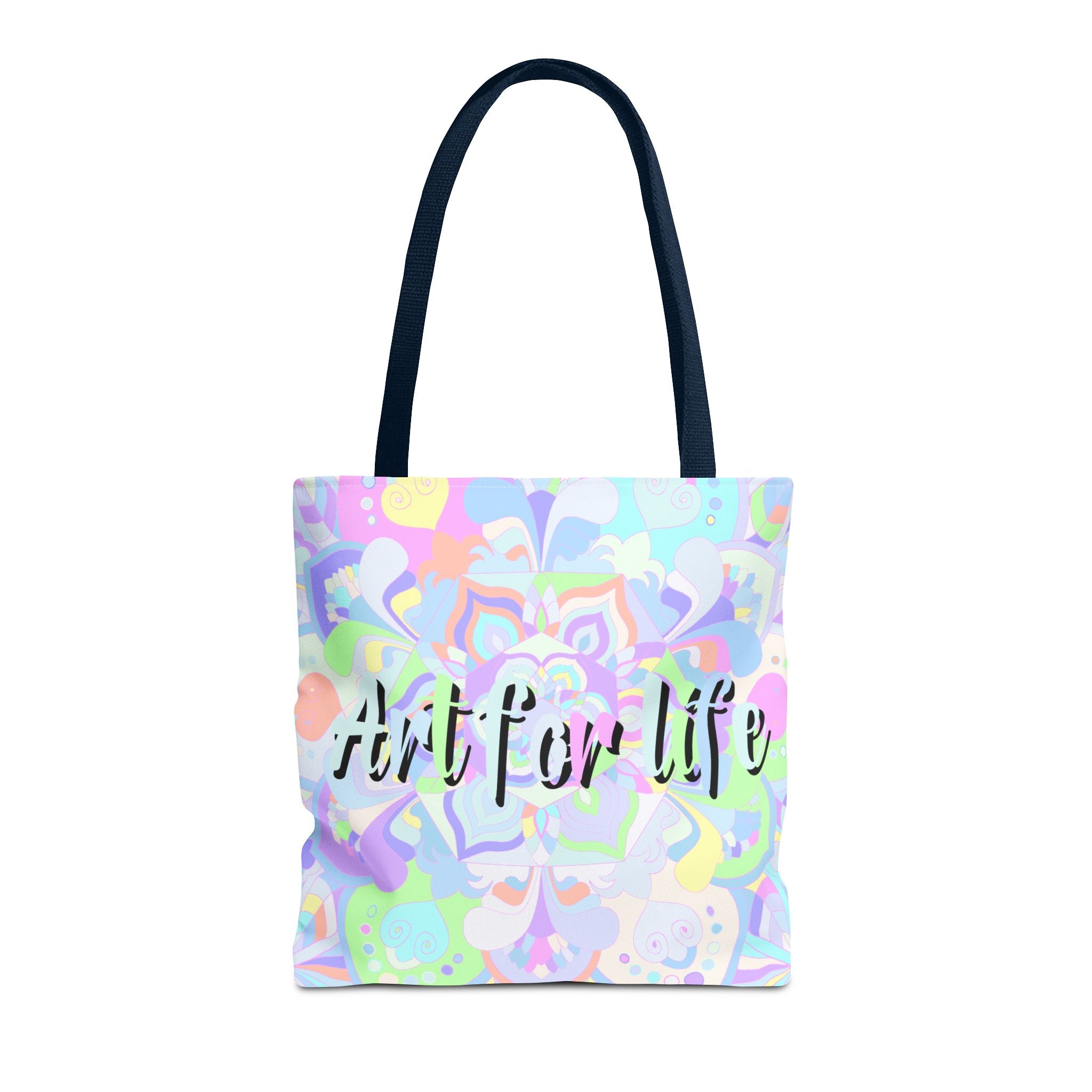 Colorful Mandala Tote Bag with 'Art for Life' Quote, a perfect accessory for carrying books, groceries, and everyday essentials