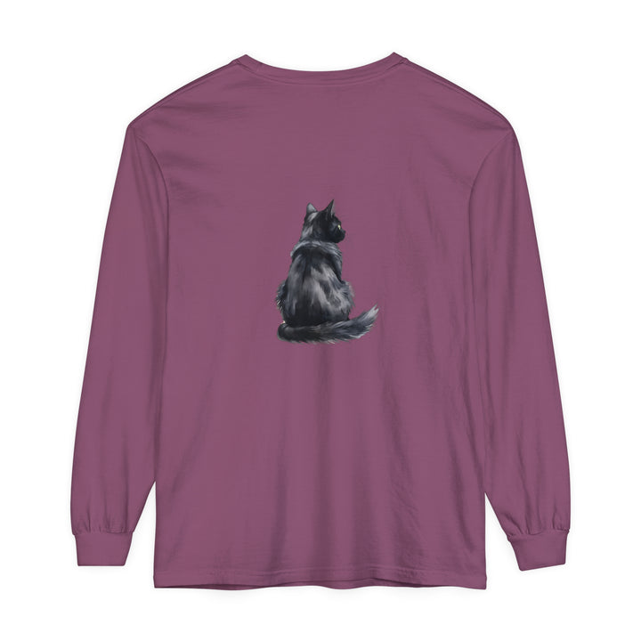 Black Cat Watercolor Long Sleeve T-Shirt with vibrant watercolor design