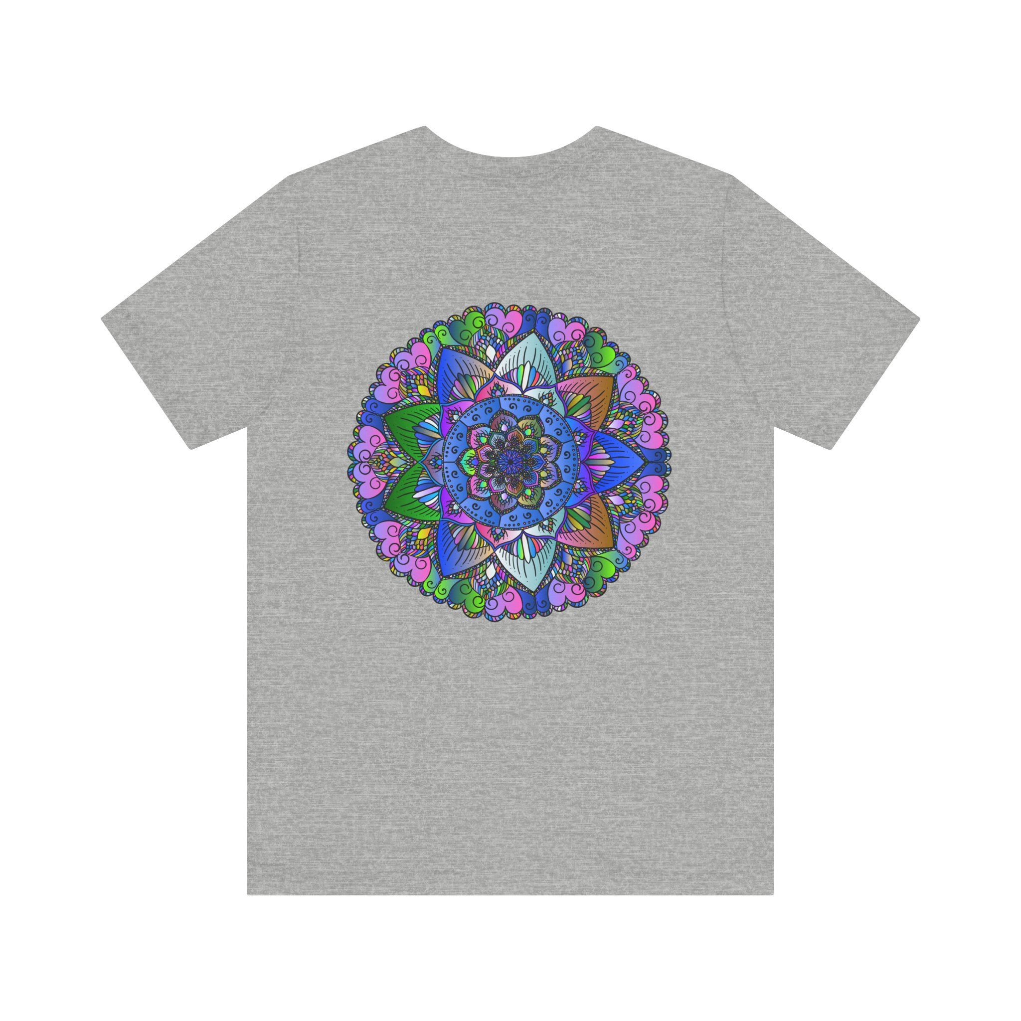 Colorful mandala t-shirt with intricate design promoting spiritual peace and harmony