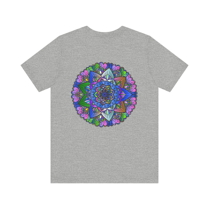 Colorful mandala t-shirt with intricate design promoting spiritual peace and harmony