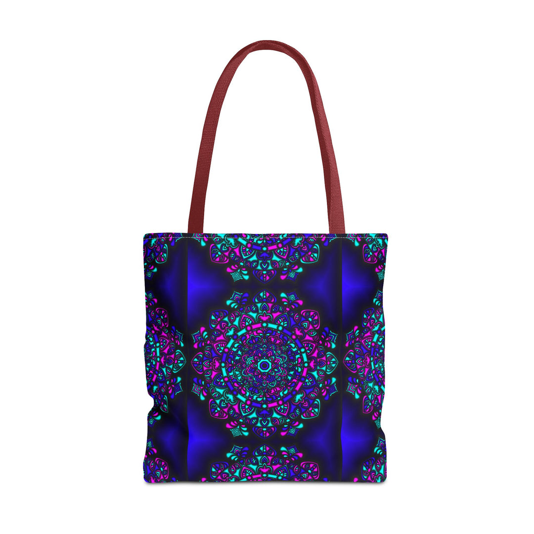 Kaleidoscope Mandala Tote Bag — Vibrant Neon Floral Pattern