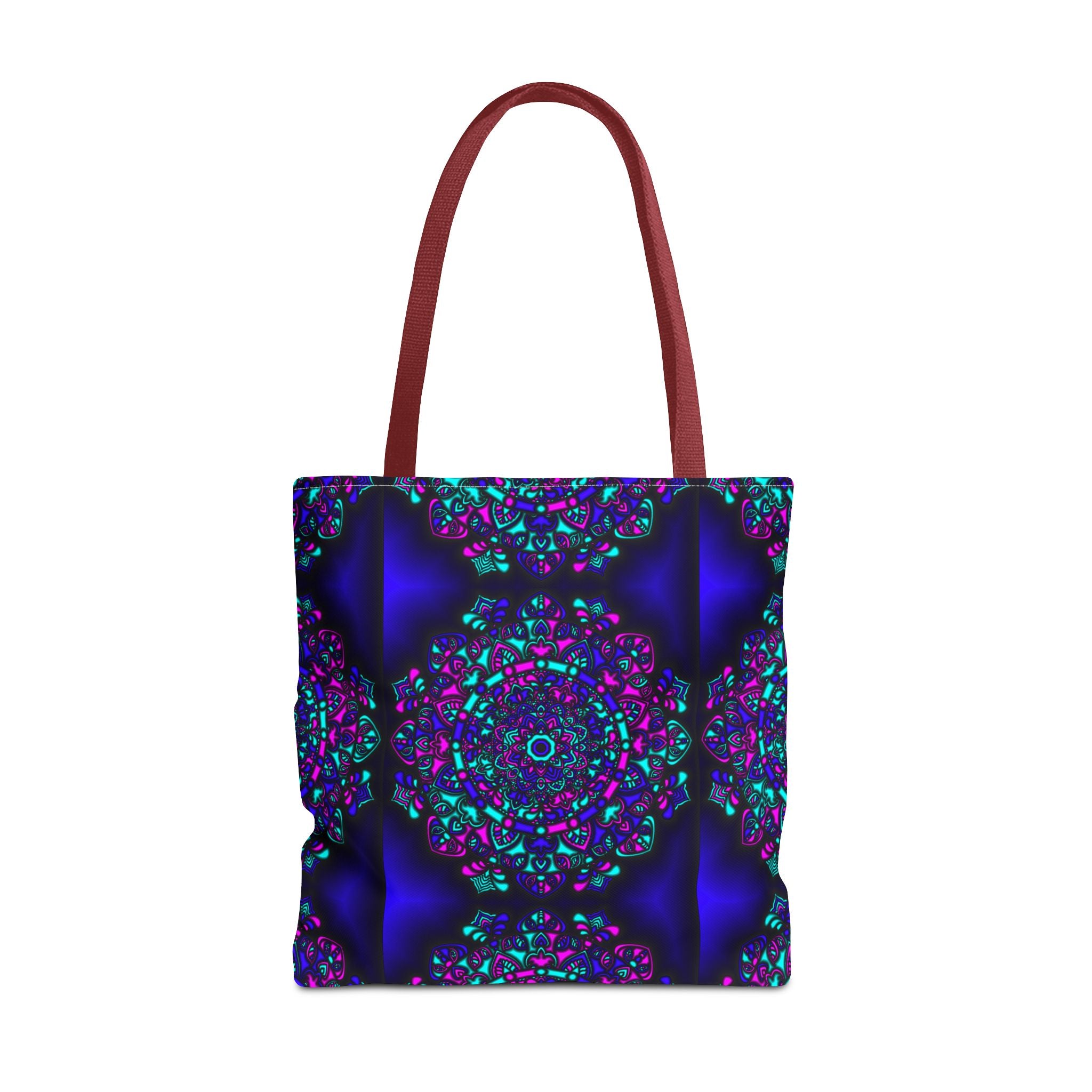 Kaleidoscope Mandala Tote Bag — Vibrant Neon Floral Pattern