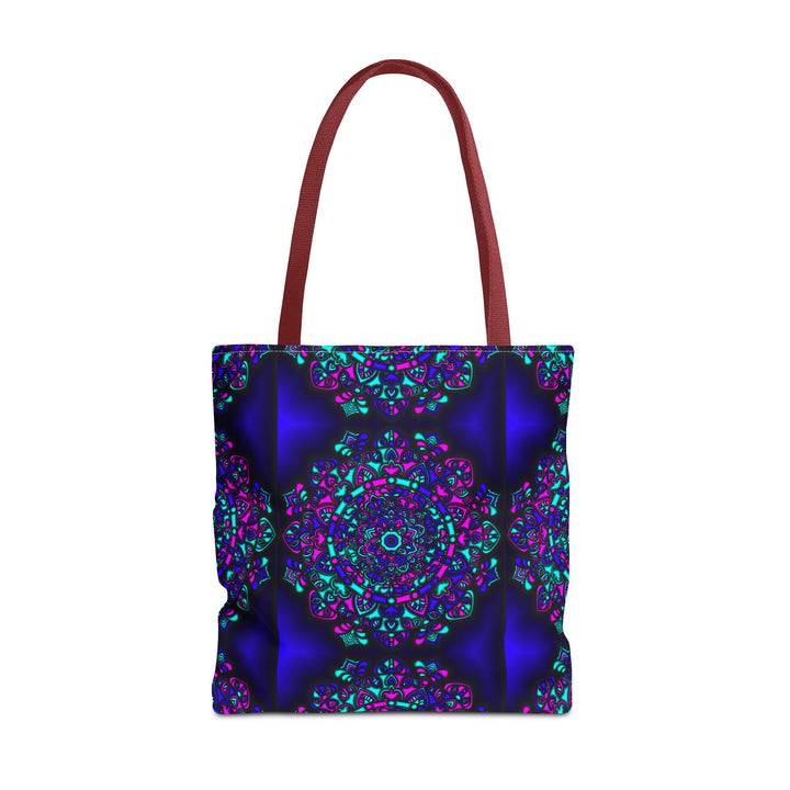 Kaleidoscope Mandala Tote Bag — Vibrant Neon Floral Pattern