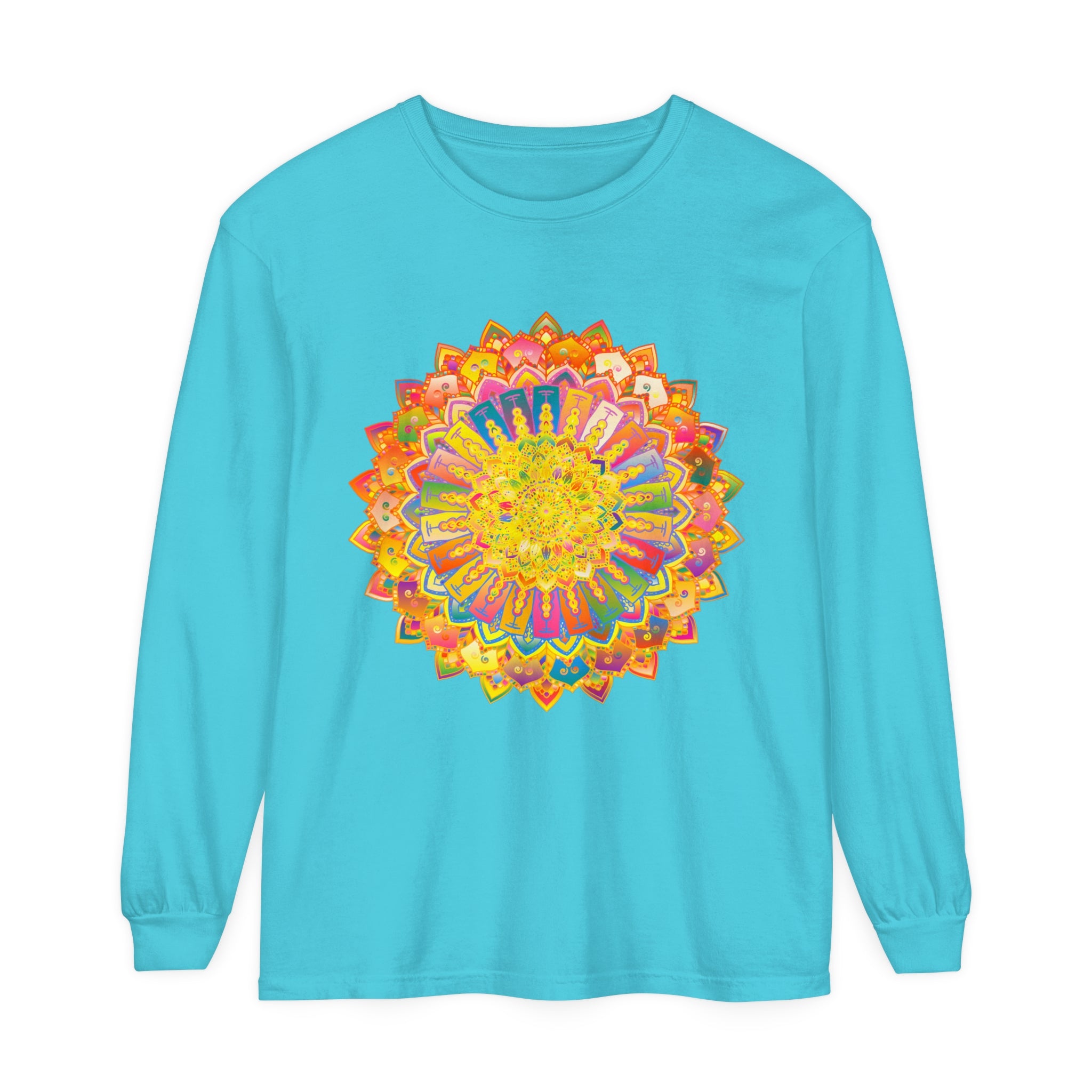 Intricate Mandala Unisex Long Sleeve T-Shirt featuring detailed and vibrant mandala design