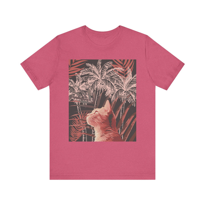 Adorable ginger cat lounging under a palm tree on a stylish tee