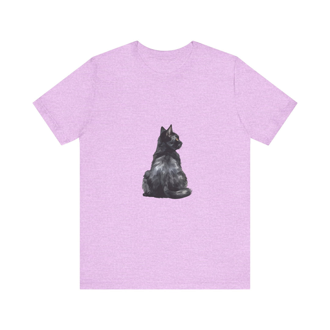 A black t-shirt with a striking image of a mystical black cat