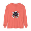 Beautiful long sleeve t-shirt featuring a watercolor black cat and floral design