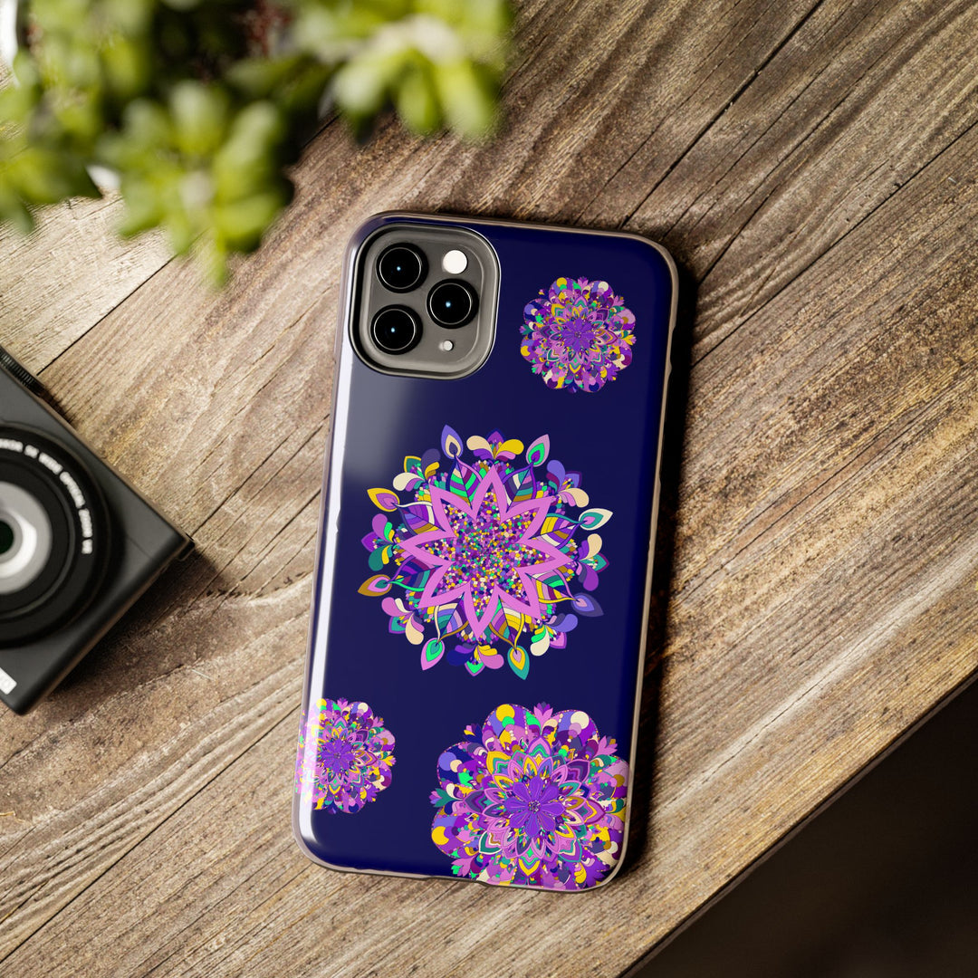 Hand drawn mandala art purple shades phone case, durable and shock absorbent, available for purchase