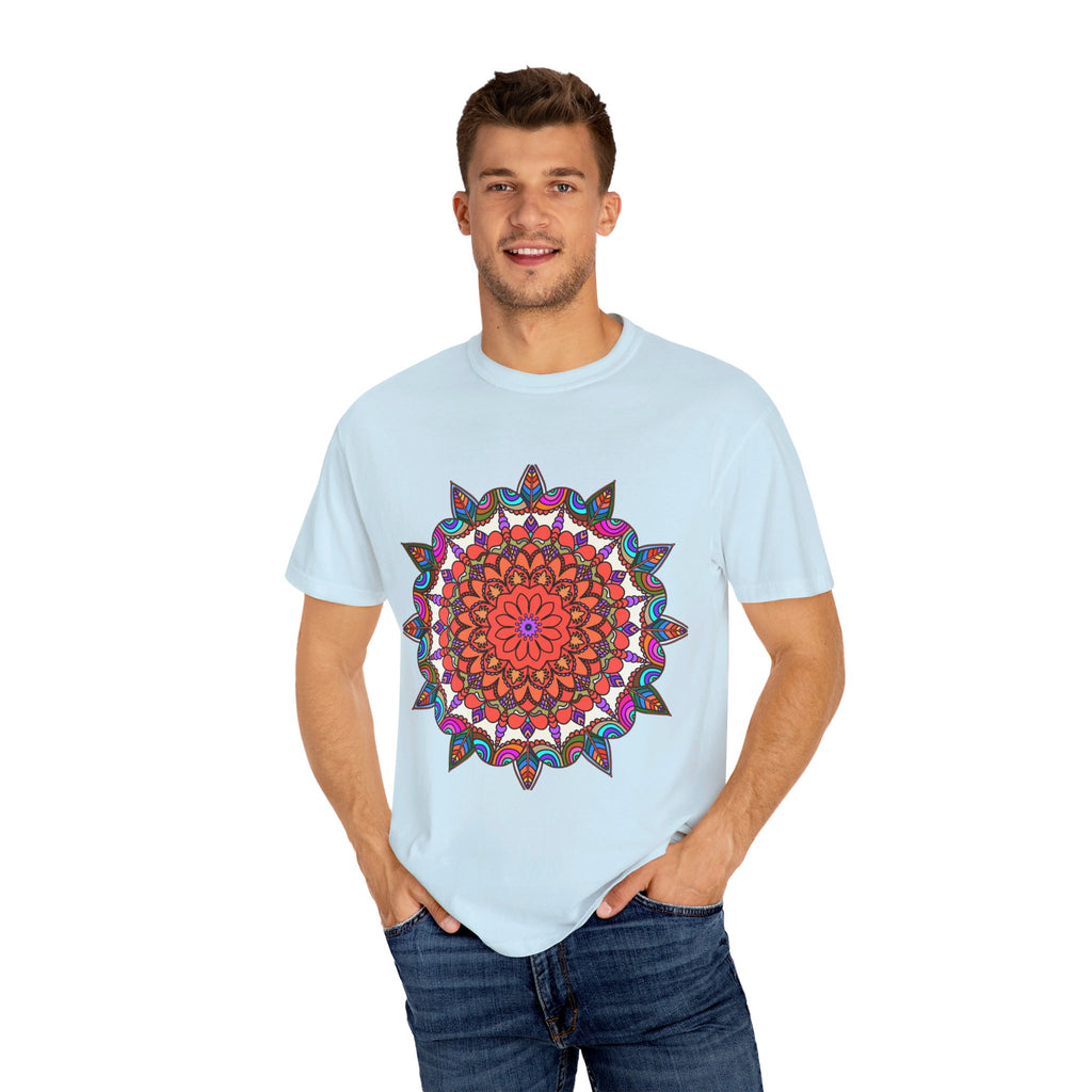 Unisex Mandala T-Shirt made from 100% Ring-Spun Cotton, featuring Hand-Drawn Mandala Art and Garment-Dyed for Extra Comfort