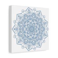 Beautiful handmade steel blue mandala design wall art on matte canvas, stretched and 125 inches thick