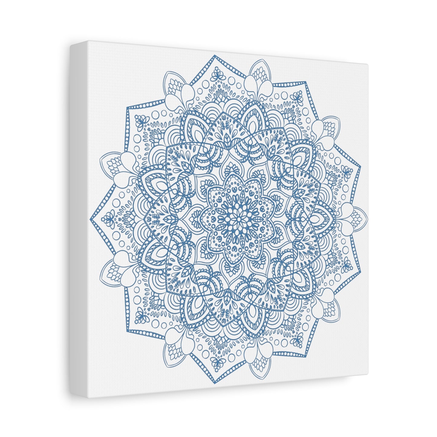 Beautiful handmade steel blue mandala design wall art on matte canvas, stretched and 125 inches thick