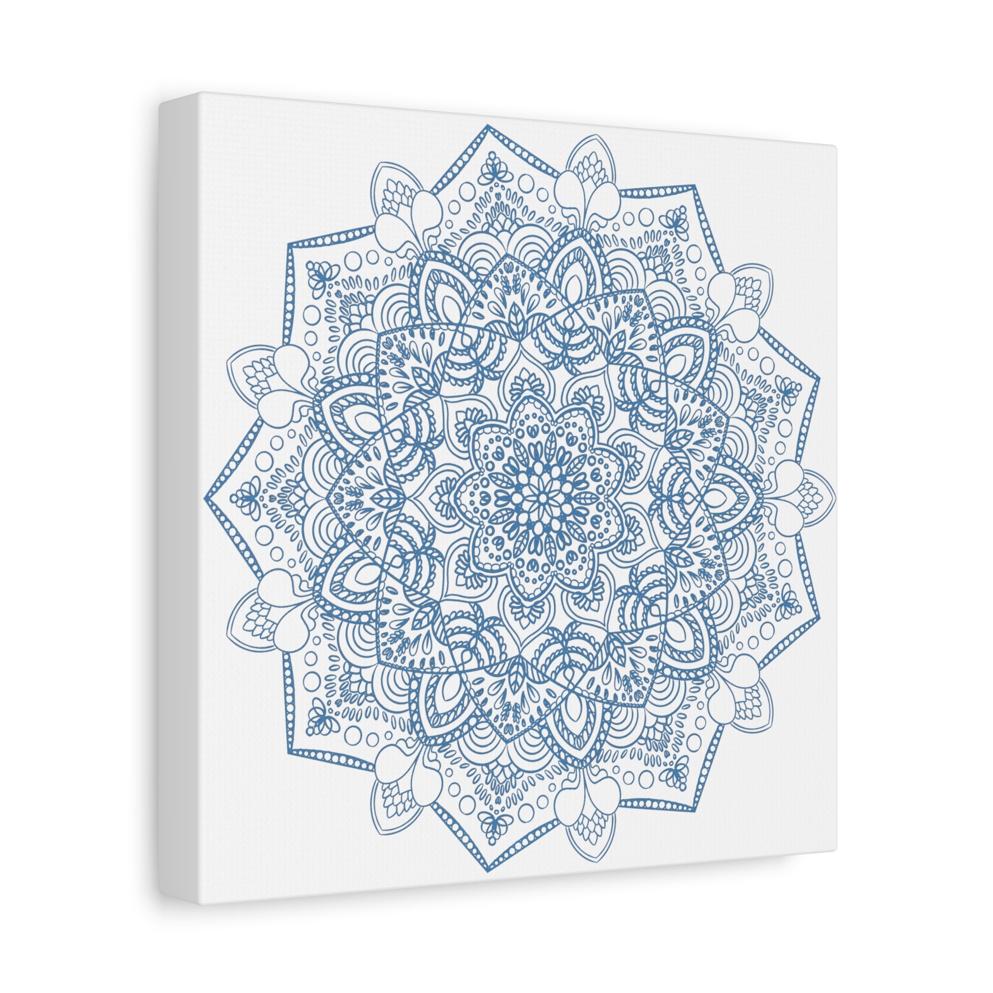 Beautiful handmade steel blue mandala design wall art on matte canvas, stretched and 125 inches thick