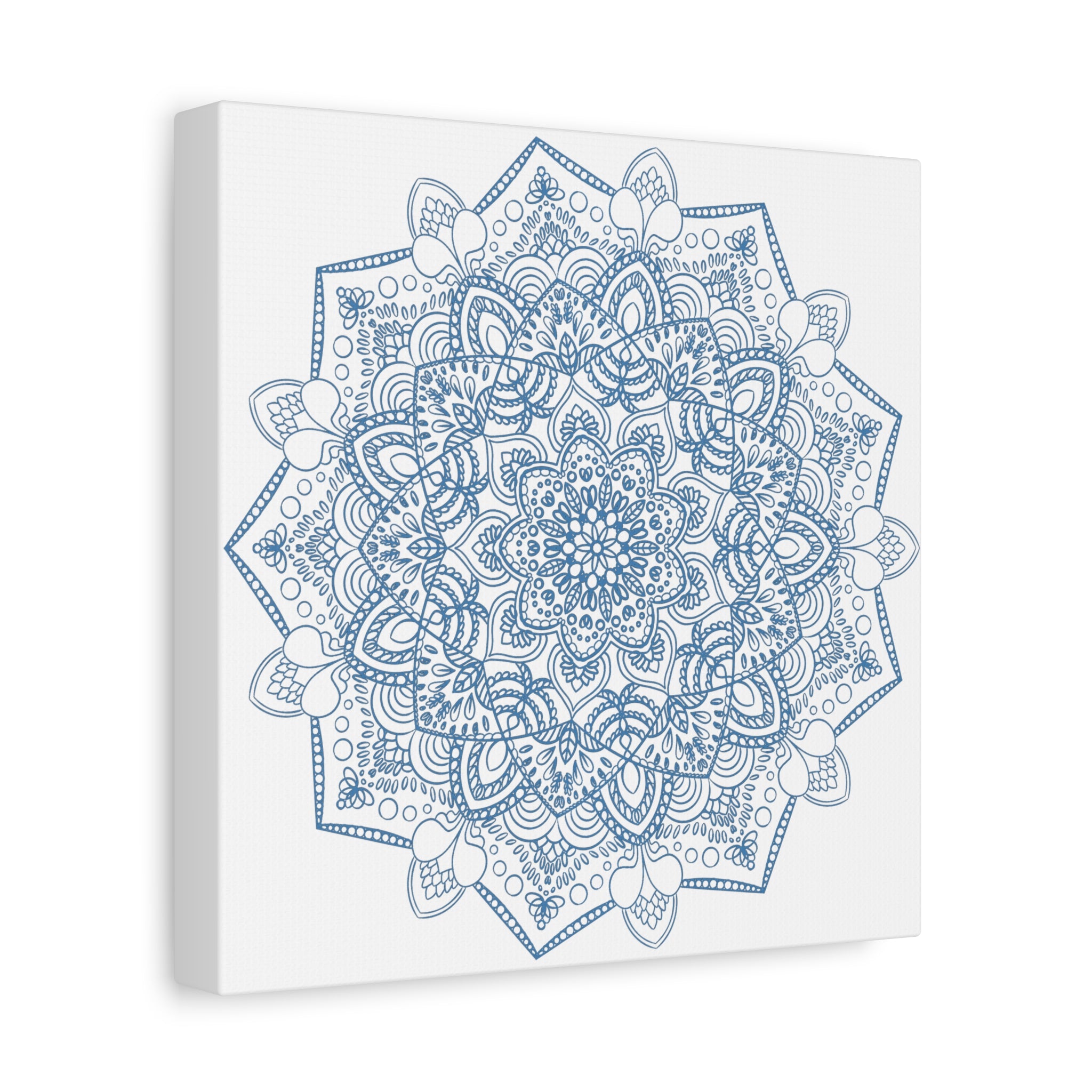 Beautiful handmade steel blue mandala design wall art on matte canvas, stretched and 125 inches thick