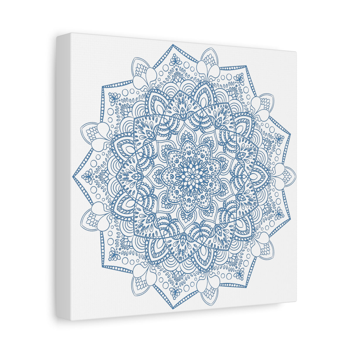Beautiful handmade steel blue mandala design wall art on matte canvas, stretched and 125 inches thick