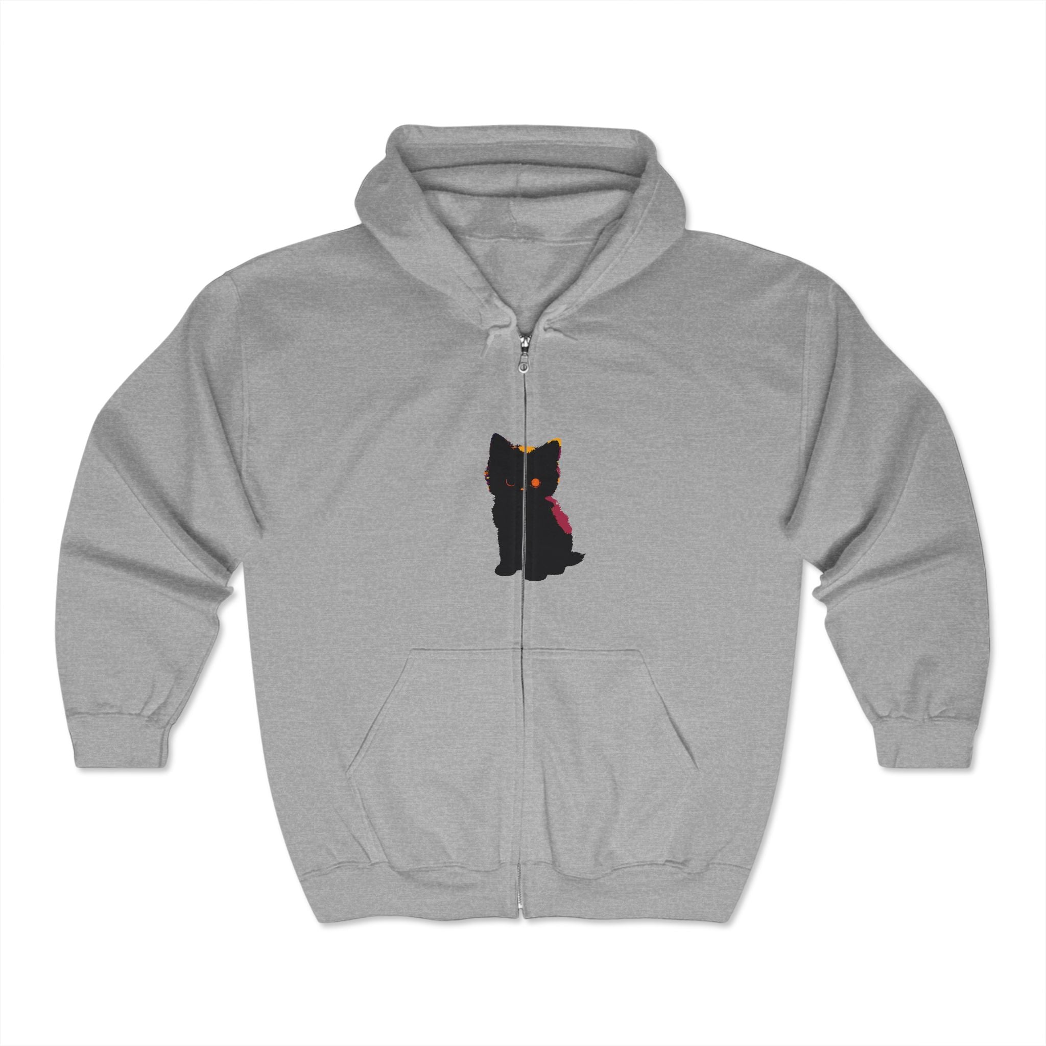 Long-sleeve black hoodie featuring mystical watercolor cat