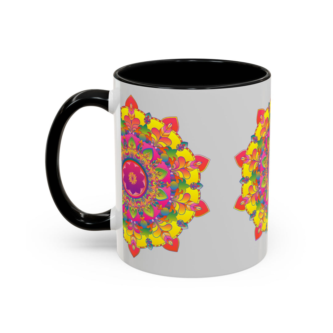 Exquisite Mandala Mug - Vibrant Art on Grey with a stunning and detailed mandala pattern