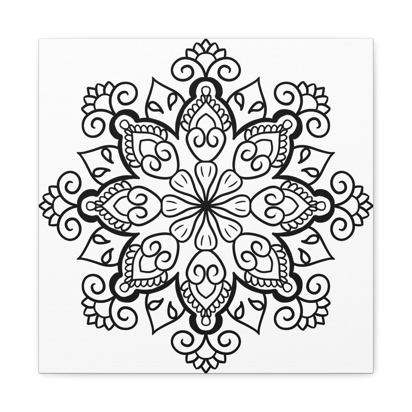 Handmade Mandala Art - Black & White Wall Art - Matte Canvas, Stretched, 125 - Intricate handmade mandala design in black and white on stretched matte canvas