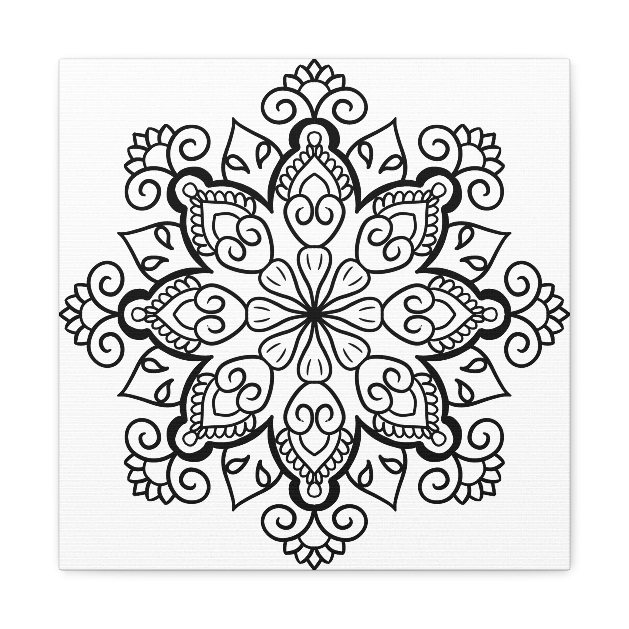 Handmade Mandala Art - Black & White Wall Art - Matte Canvas, Stretched, 125 - Intricate handmade mandala design in black and white on stretched matte canvas