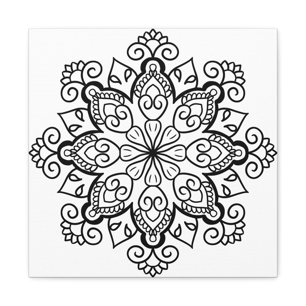 Handmade Mandala Art - Black & White Wall Art - Matte Canvas, Stretched, 125 - Intricate handmade mandala design in black and white on stretched matte canvas