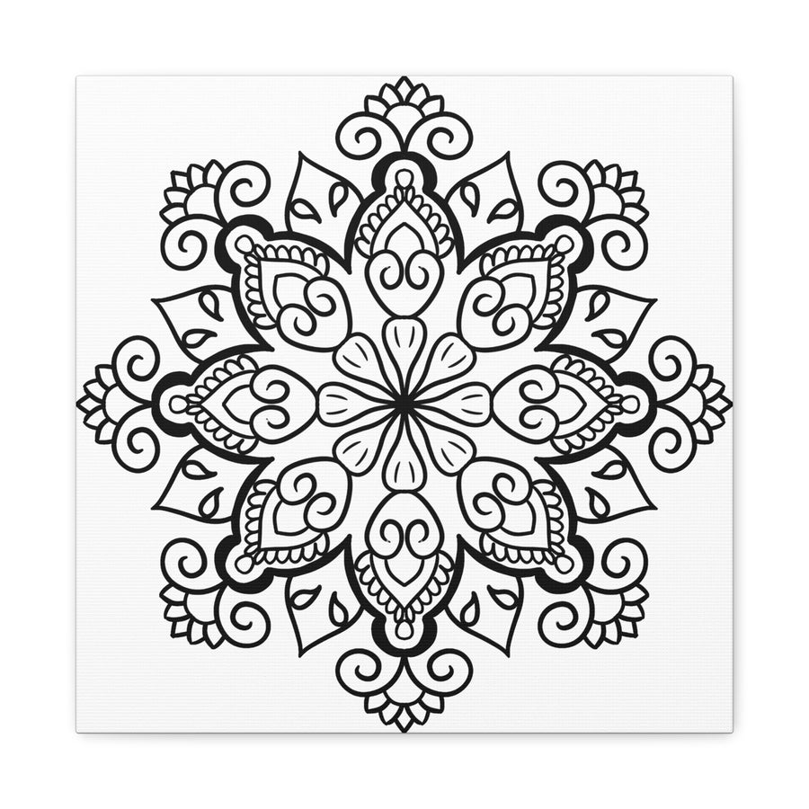 Handmade Mandala Art - Black & White Wall Art - Matte Canvas, Stretched, 125 - Intricate handmade mandala design in black and white on stretched matte canvas