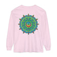 Colorful and intricate psychedelic mandala design on a long sleeve t-shirt