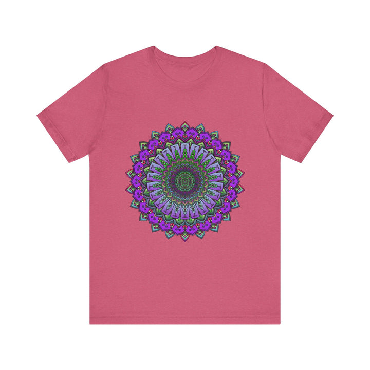 Beautiful purple and green mandala tee with intricate and vibrant design