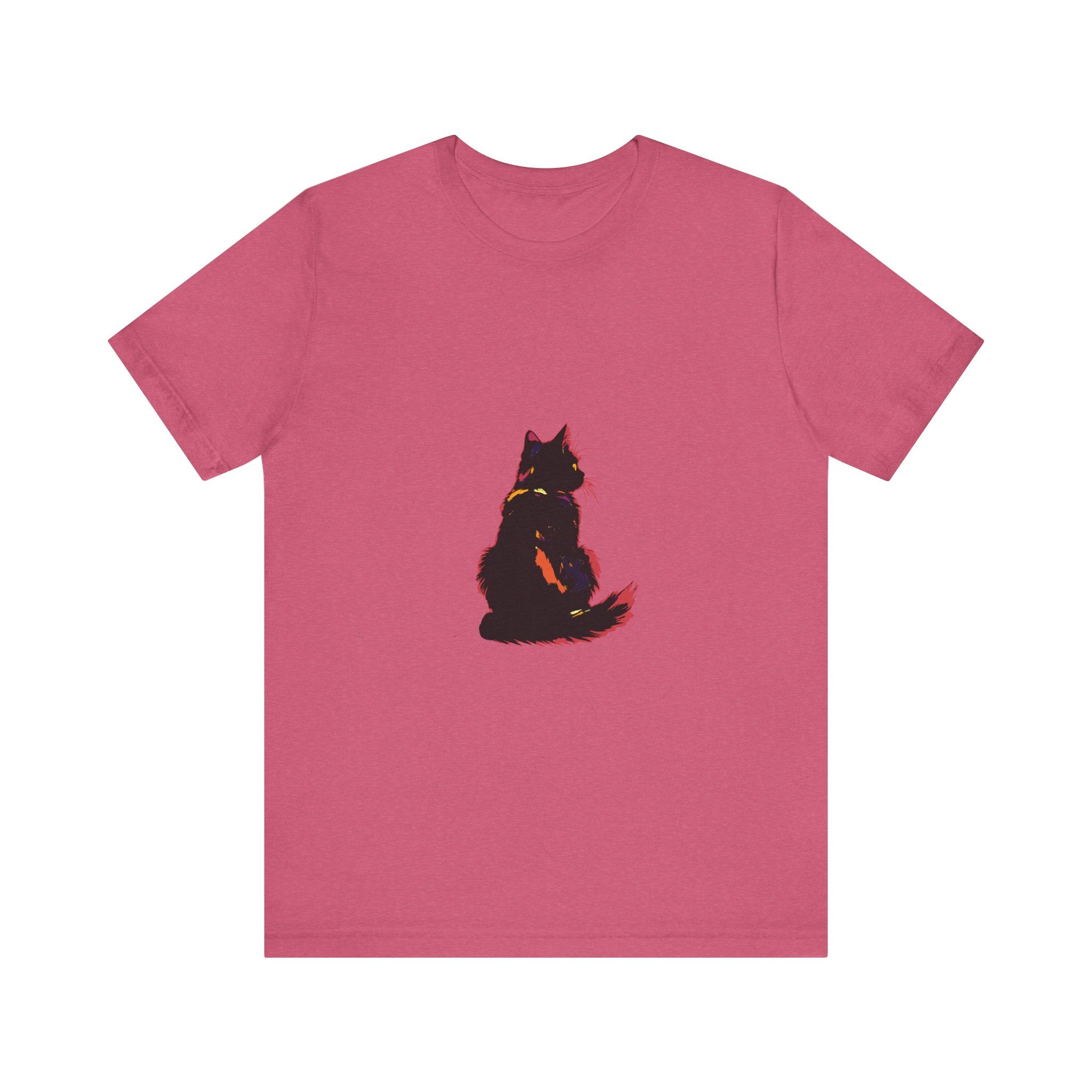 Black Cat Mystery T-Shirt - Shadowy Elegance: A stylish black t-shirt featuring a mysterious black cat design, perfect for adding an elegant touch to any outfit