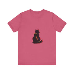 Black Cat Mystery T-Shirt - Shadowy Elegance: A stylish black t-shirt featuring a mysterious black cat design, perfect for adding an elegant touch to any outfit