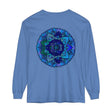 Dark blue and green mandala long sleeve t-shirt with intricate design