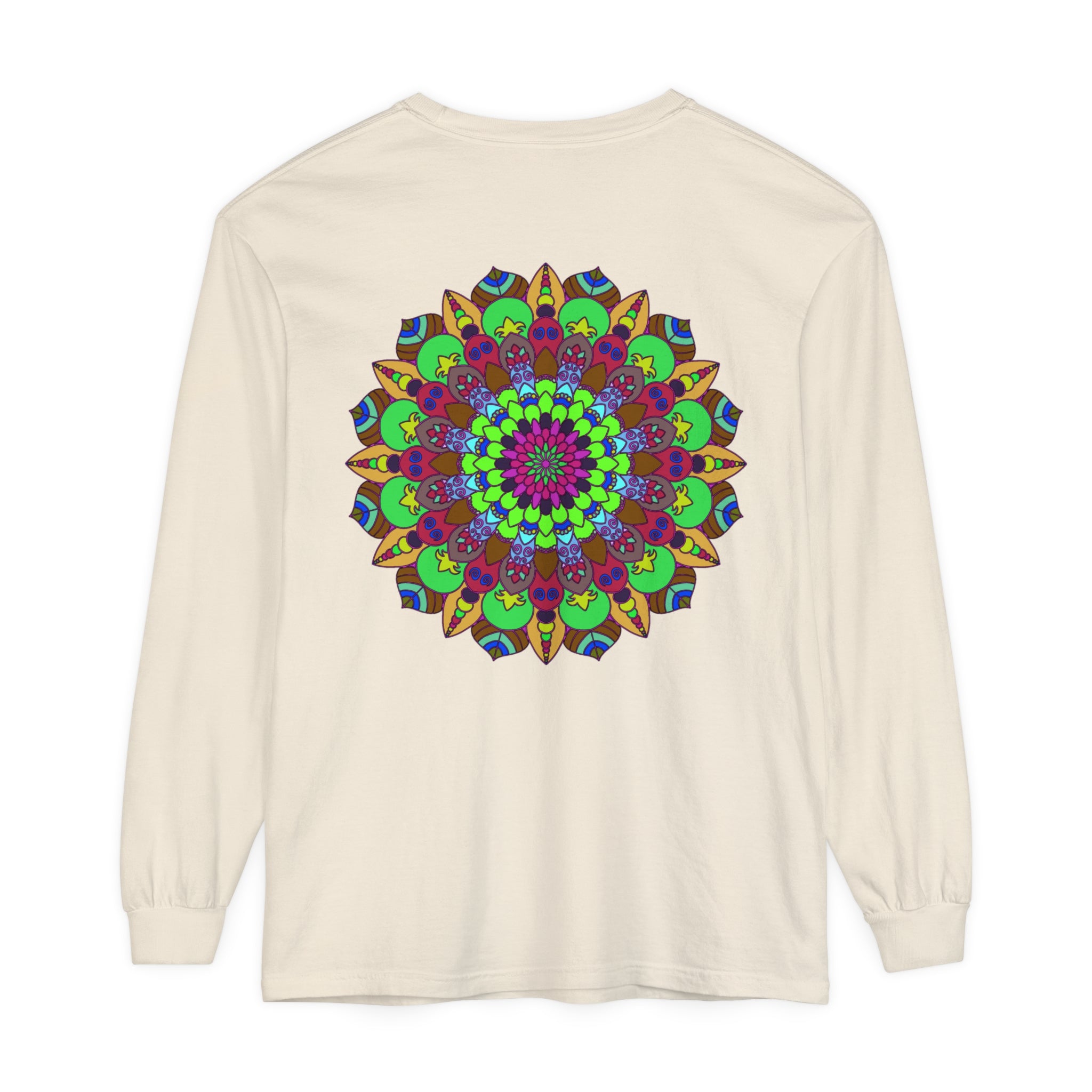 Colorful Mandala Unisex Long Sleeve T-Shirt with intricate design and vibrant colors