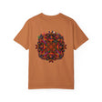 Handmade unisex Halloween Mandala T-shirt featuring pumpkin mandala art on a garment-dyed tee