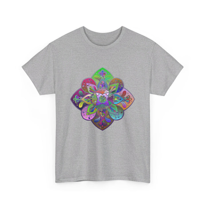 Beautiful and intricate mandala art design on a soft, comfortable unisex heavy cotton tee, perfect for yoga and mindfulness practices