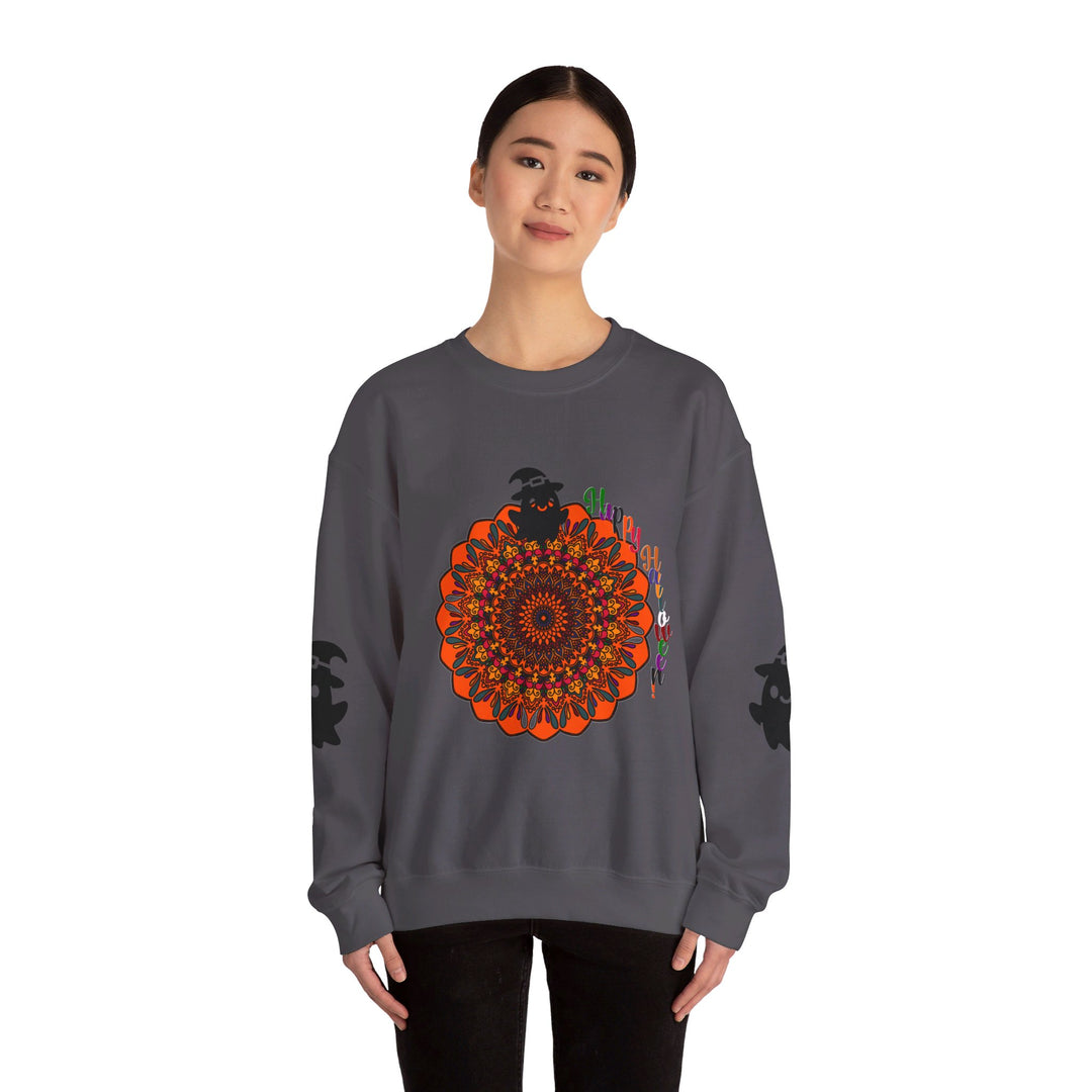 Unisex Heavy Blend™ Crewneck Sweatshirt featuring adorable Halloween ghosts, perfect for festive and spooky fall celebrations