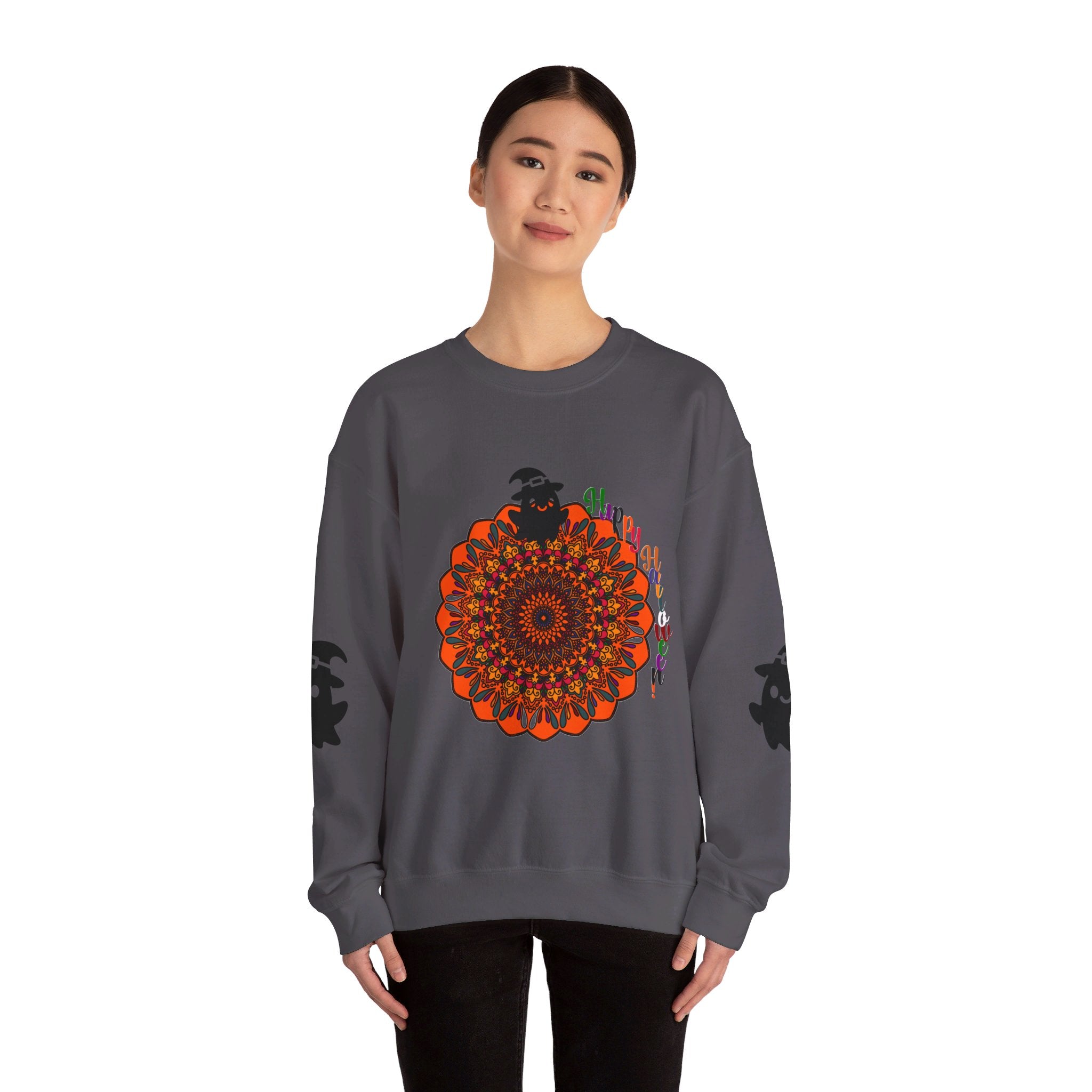 Unisex Heavy Blend™ Crewneck Sweatshirt featuring adorable Halloween ghosts, perfect for festive and spooky fall celebrations