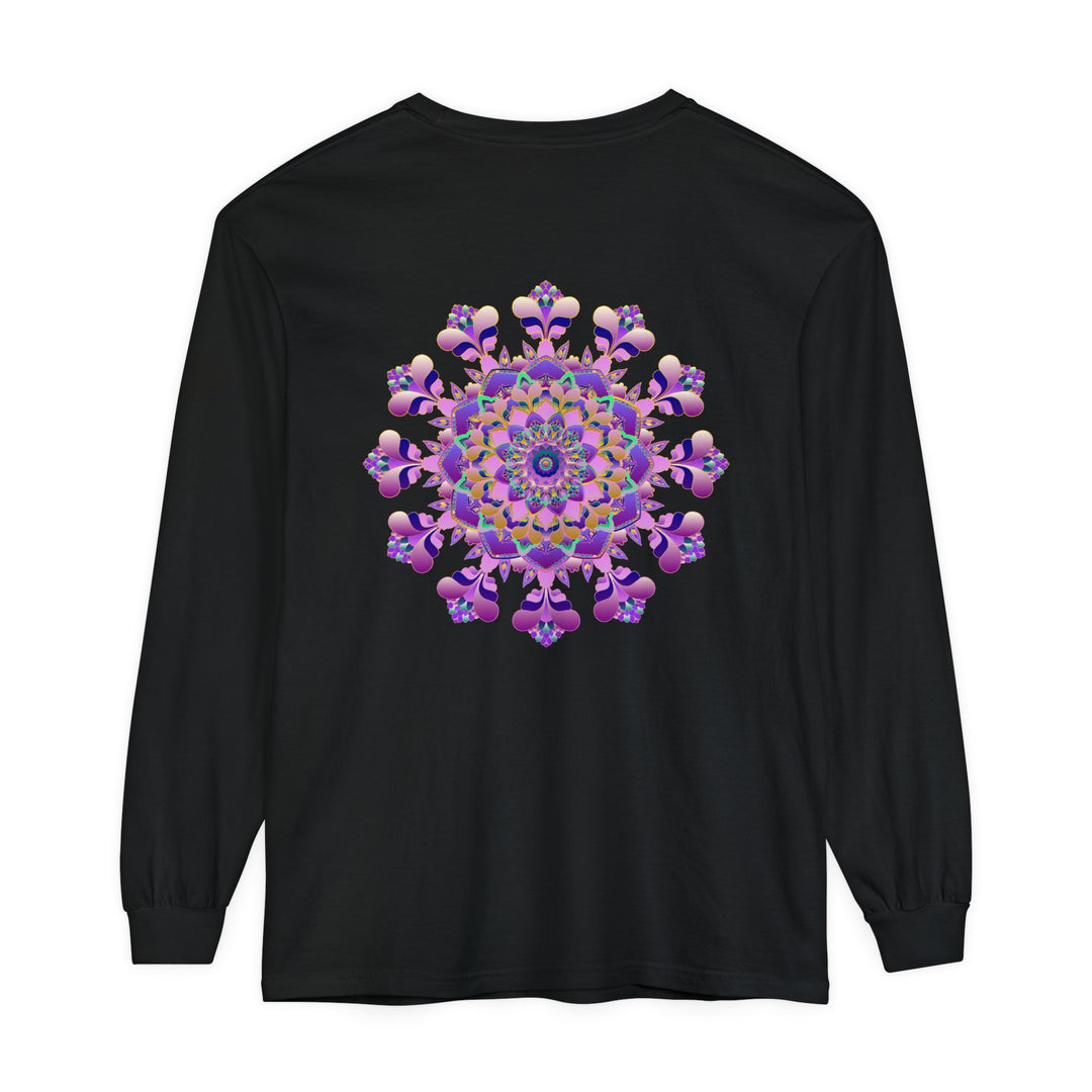 Unisex long sleeve T-shirt featuring an intricate mandala design in vibrant colors