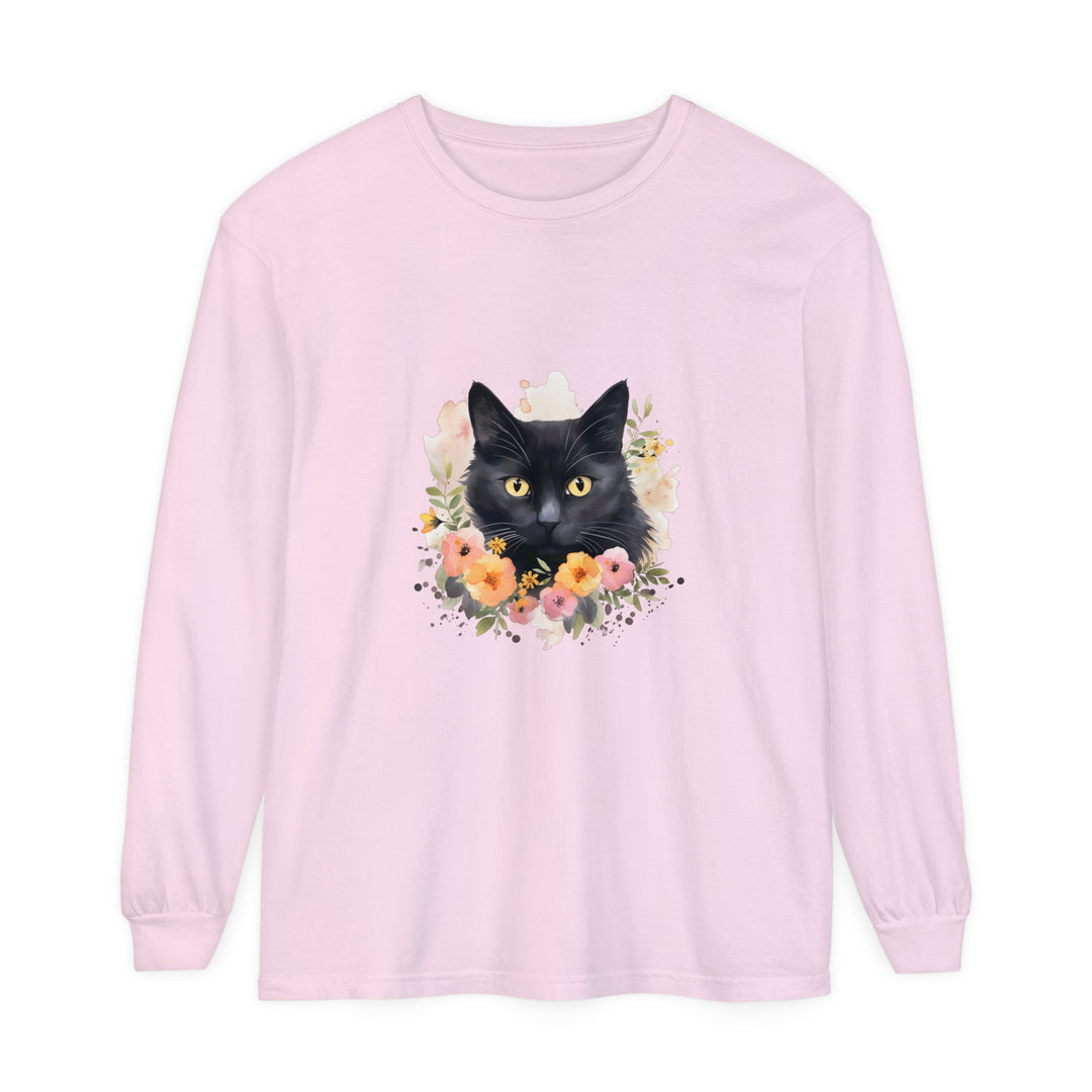 Black Cat Floral Portrait Unisex T-Shirt featuring a beautiful feline design