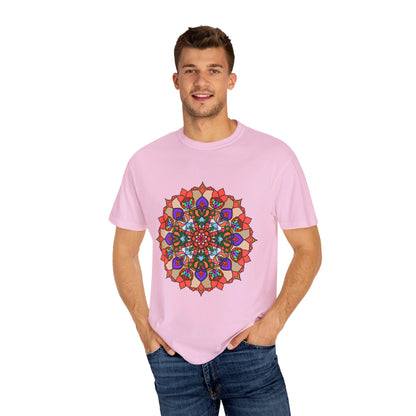 Unisex Mandala T-Shirt made from 100% Ring-Spun Cotton, featuring Hand-Drawn Mandala Art and Garment-Dyed for Extra Comfort