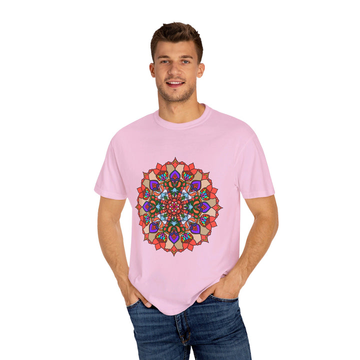 Unisex Mandala T-Shirt made from 100% Ring-Spun Cotton, featuring Hand-Drawn Mandala Art and Garment-Dyed for Extra Comfort