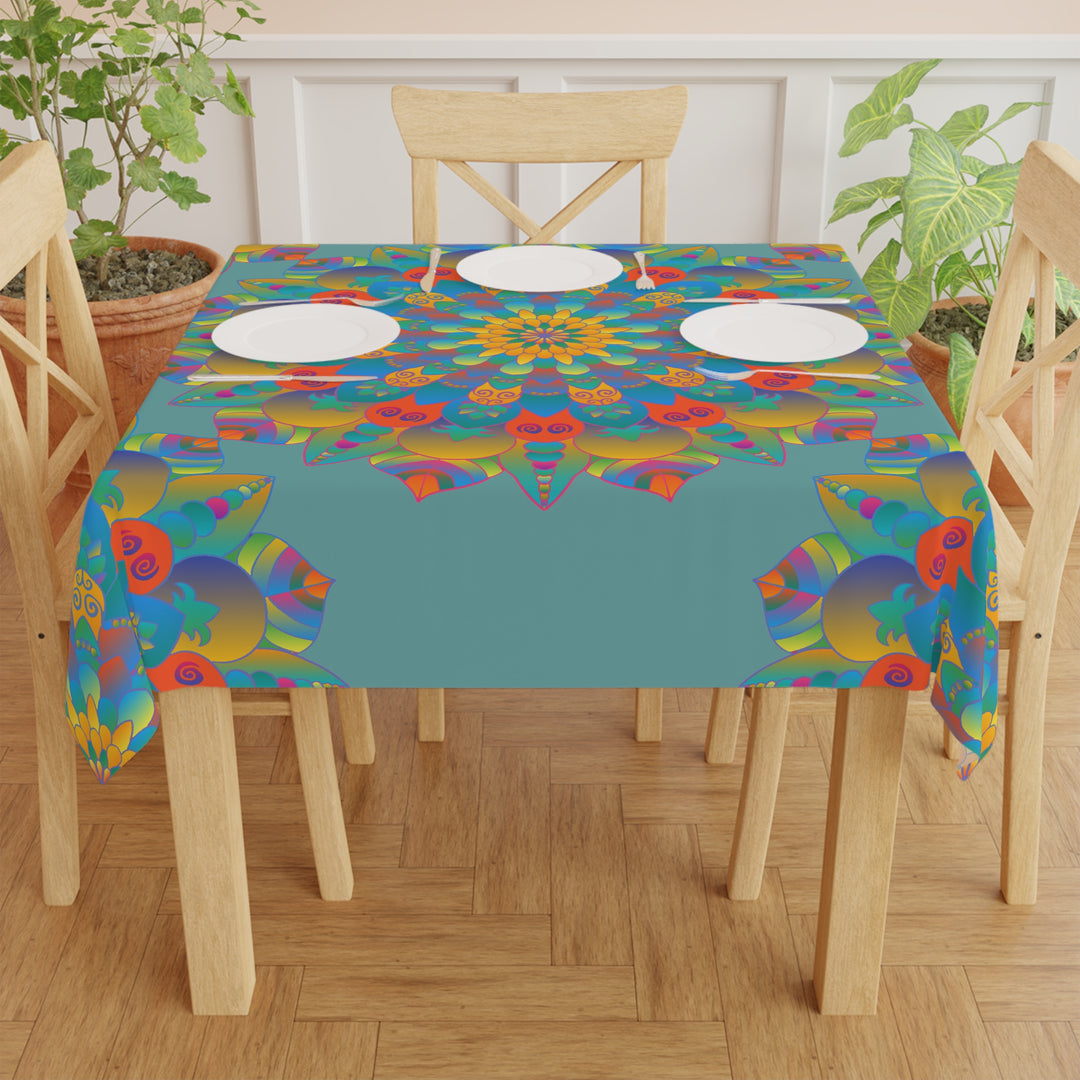 Large Circular Table Cover with Bright and Detailed Flower Mandala Illustration