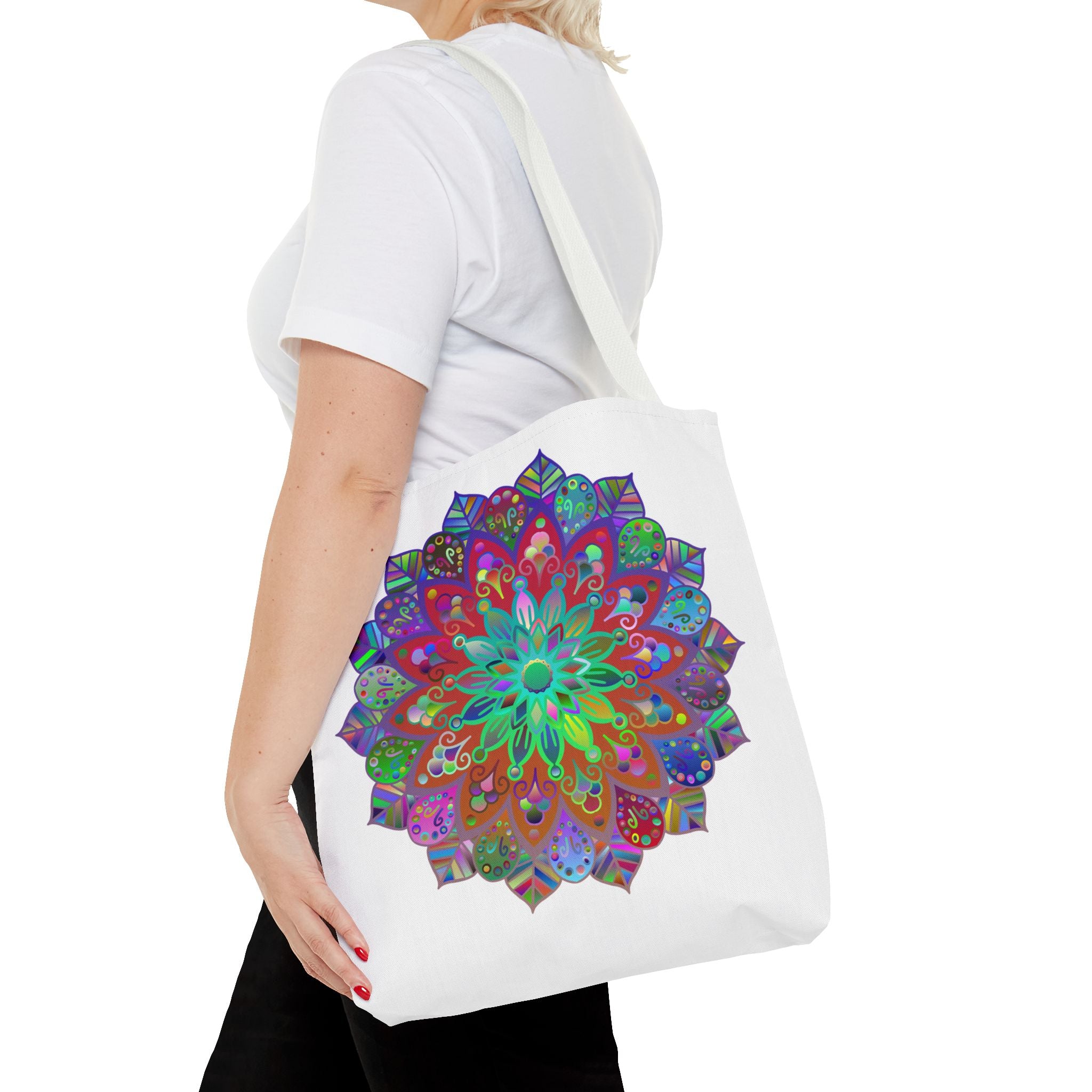 Colorful Mandala Tote Bag (AOP) featuring a vibrant and intricate design perfect for adding a pop of color to your outfit