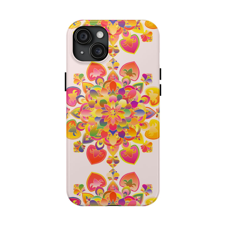 Hand drawn mandala art phone case featuring intricate and colorful design