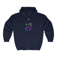 A cozy black hoodie featuring a watercolor design of a mystical black cat