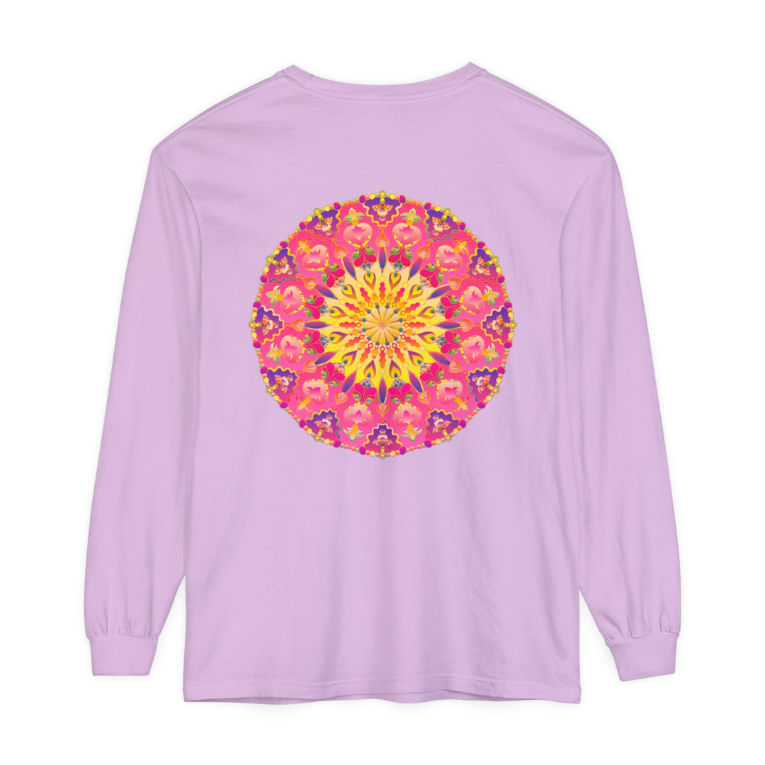 Colorful and intricate mandala design on a unisex long sleeve t-shirt