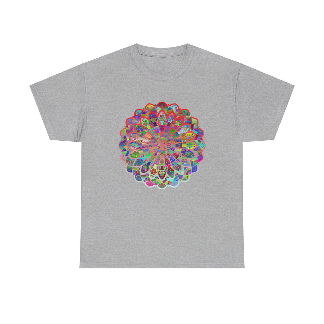 Colorful and intricate mandala art design on a comfortable and stylish unisex heavy cotton tee for yoga and mindfulness practice