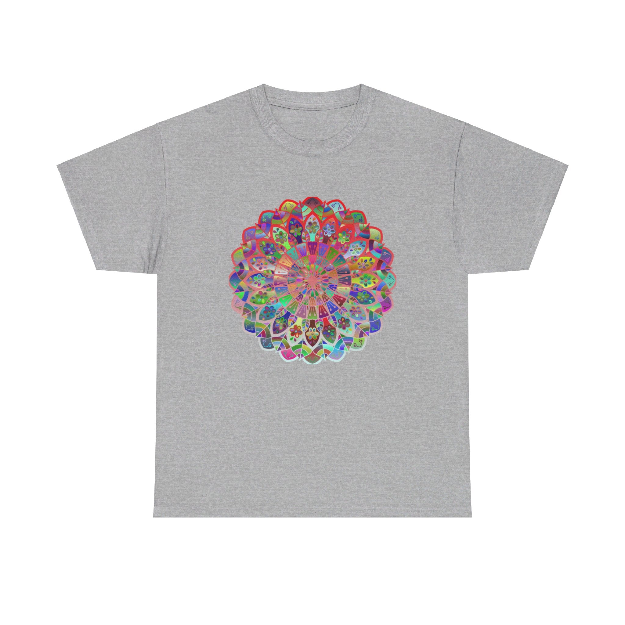 Colorful and intricate mandala art design on a comfortable and stylish unisex heavy cotton tee for yoga and mindfulness practice