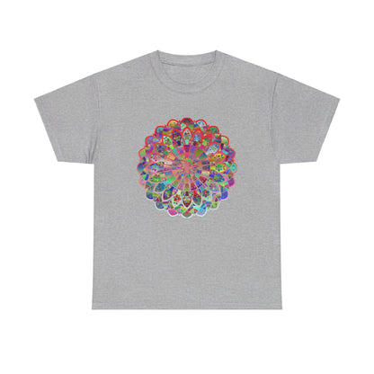 Colorful and intricate mandala art design on a comfortable and stylish unisex heavy cotton tee for yoga and mindfulness practice