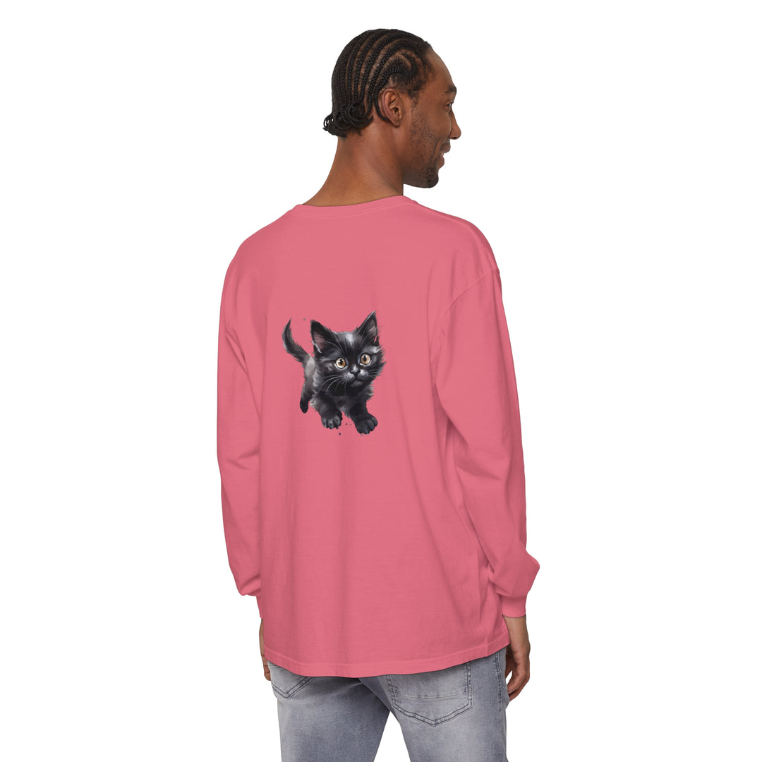 Colorful watercolor illustration of a playful kitten on a t-shirt