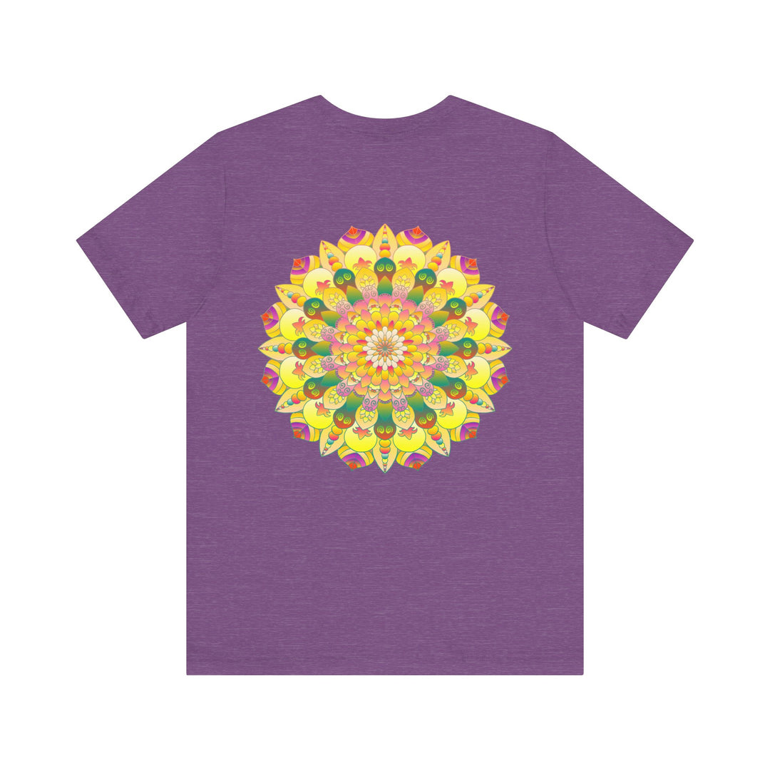 A detailed and colorful mandala design t-shirt promoting spiritual peace and harmony